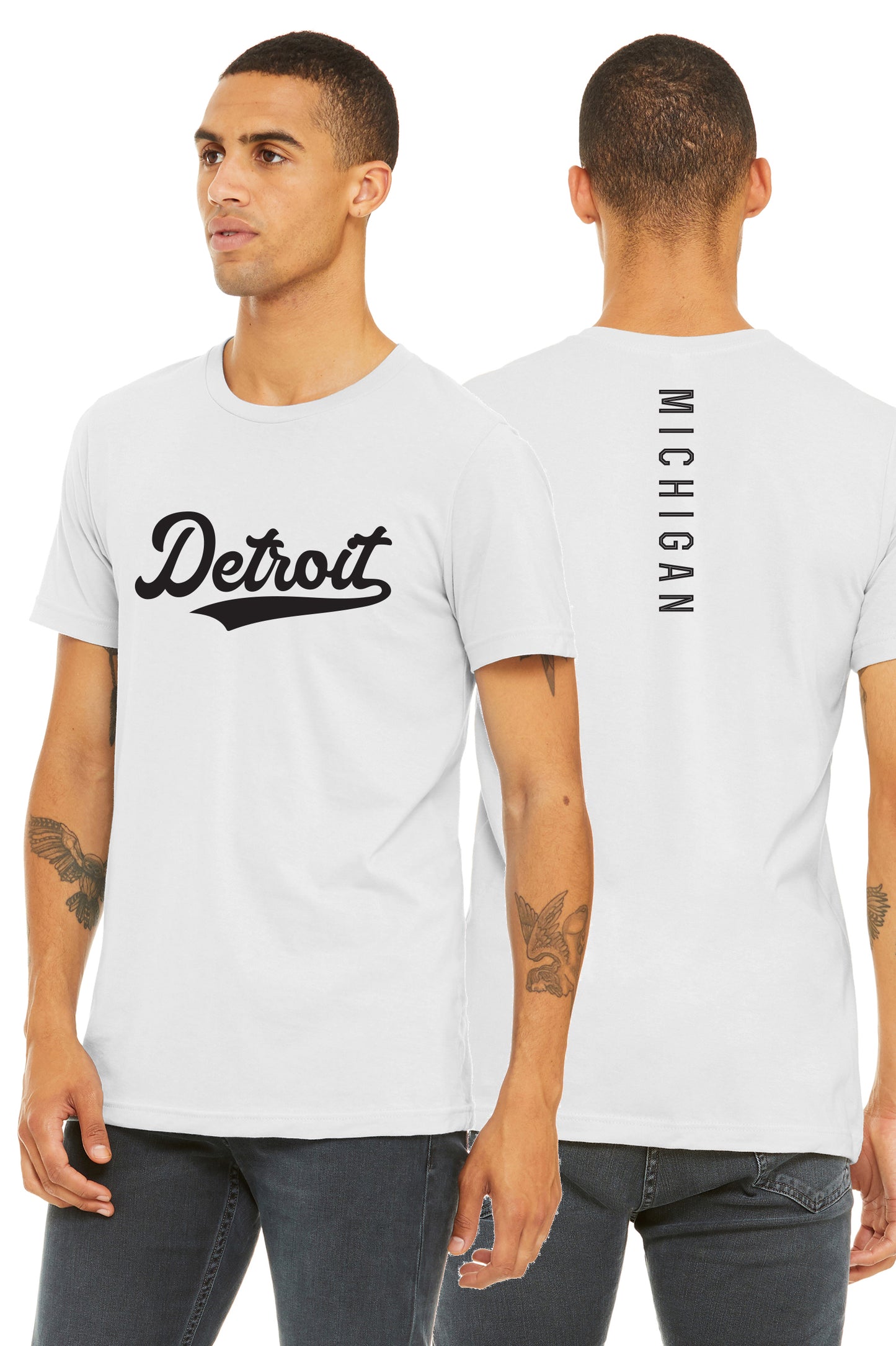 Daxton Adult Unisex Tshirt Detroit Script with Michigan Vertical on the Back