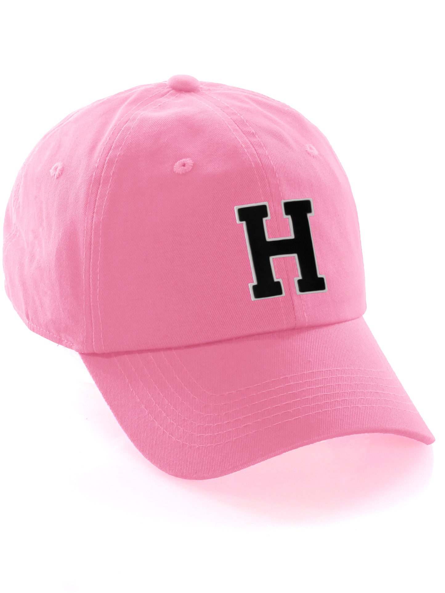 I&W Hatgear Customized Letter Initial Baseball Hat A to Z Team Colors, Pink Cap White Black