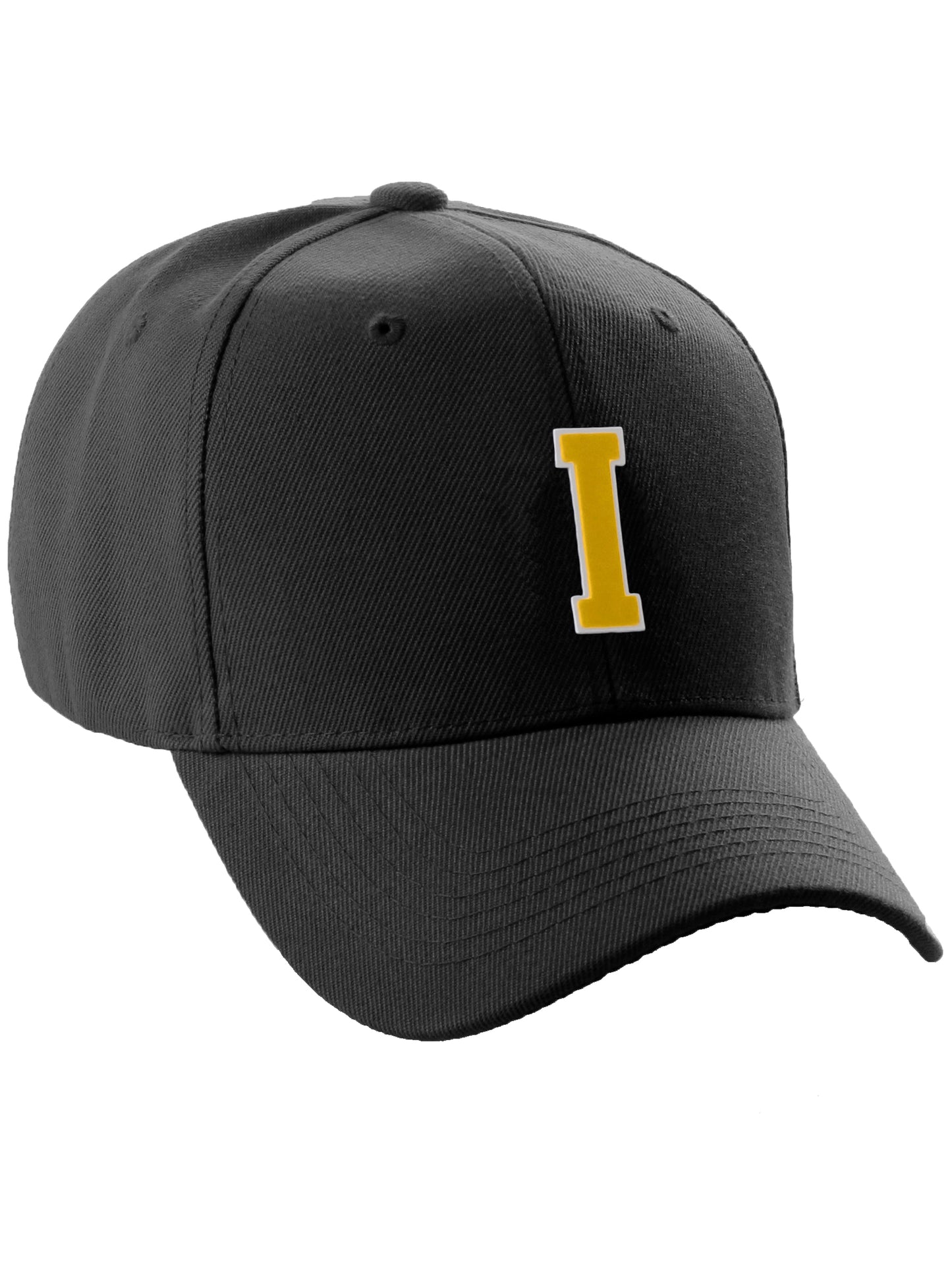 Classic Baseball hat Custom A to Z Initial Team Letter, Black Cap White Gold