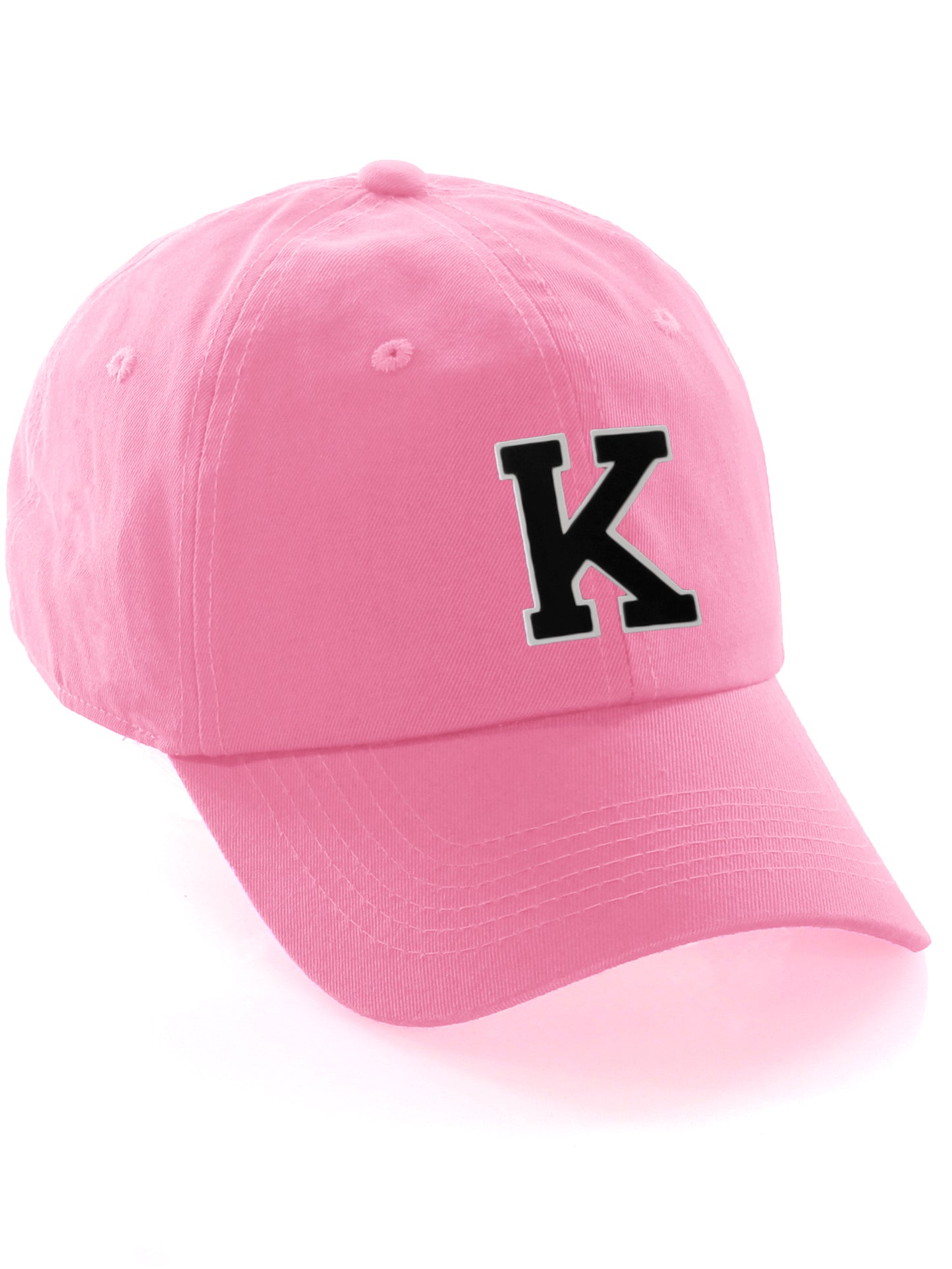 I&W Hatgear Customized Letter Initial Baseball Hat A to Z Team Colors, Pink Cap White Black