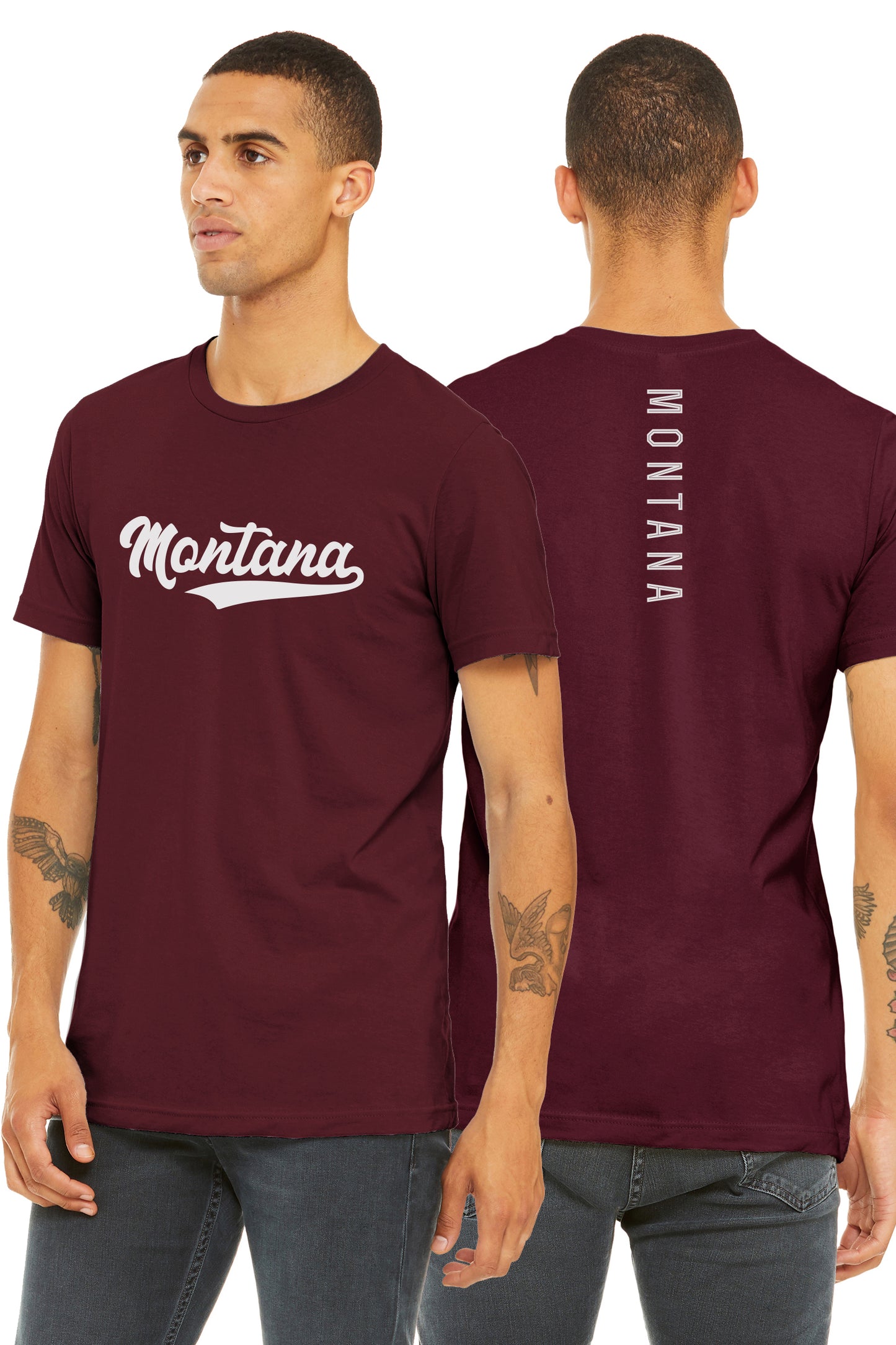 Daxton Adult Unisex Tshirt Montana Scrip with Vertical on the Back