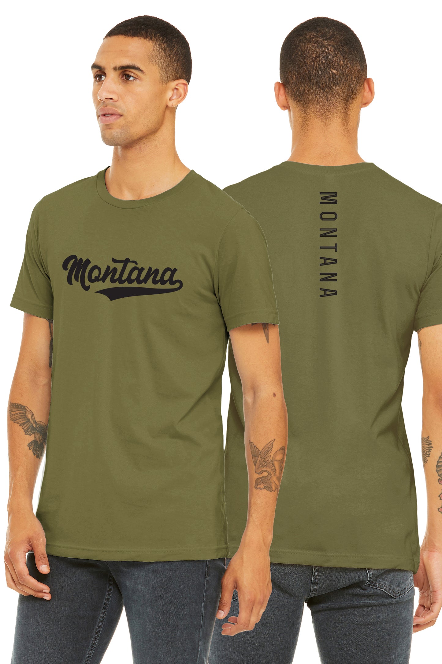 Daxton Adult Unisex Tshirt Montana Scrip with Vertical on the Back