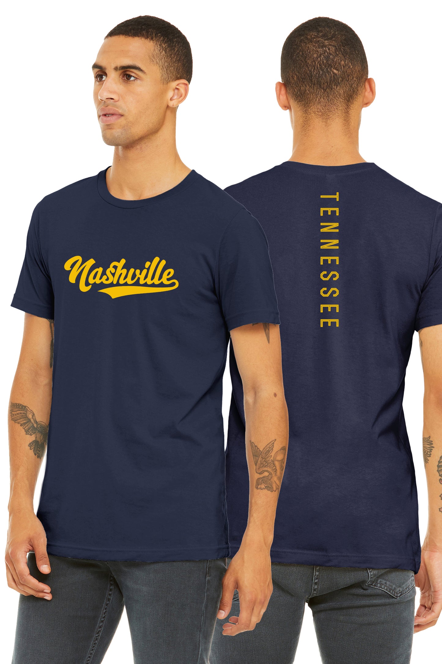 Daxton Adult Unisex Tshirt Nashville Script with Tennessee Vertical on the Back