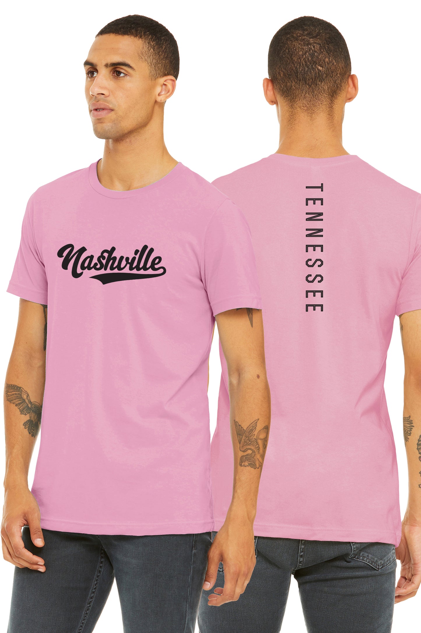 Daxton Adult Unisex Tshirt Nashville Script with Tennessee Vertical on the Back