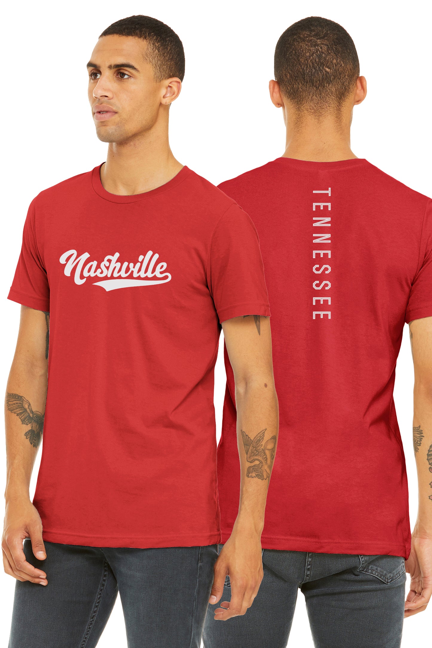 Daxton Adult Unisex Tshirt Nashville Script with Tennessee Vertical on the Back