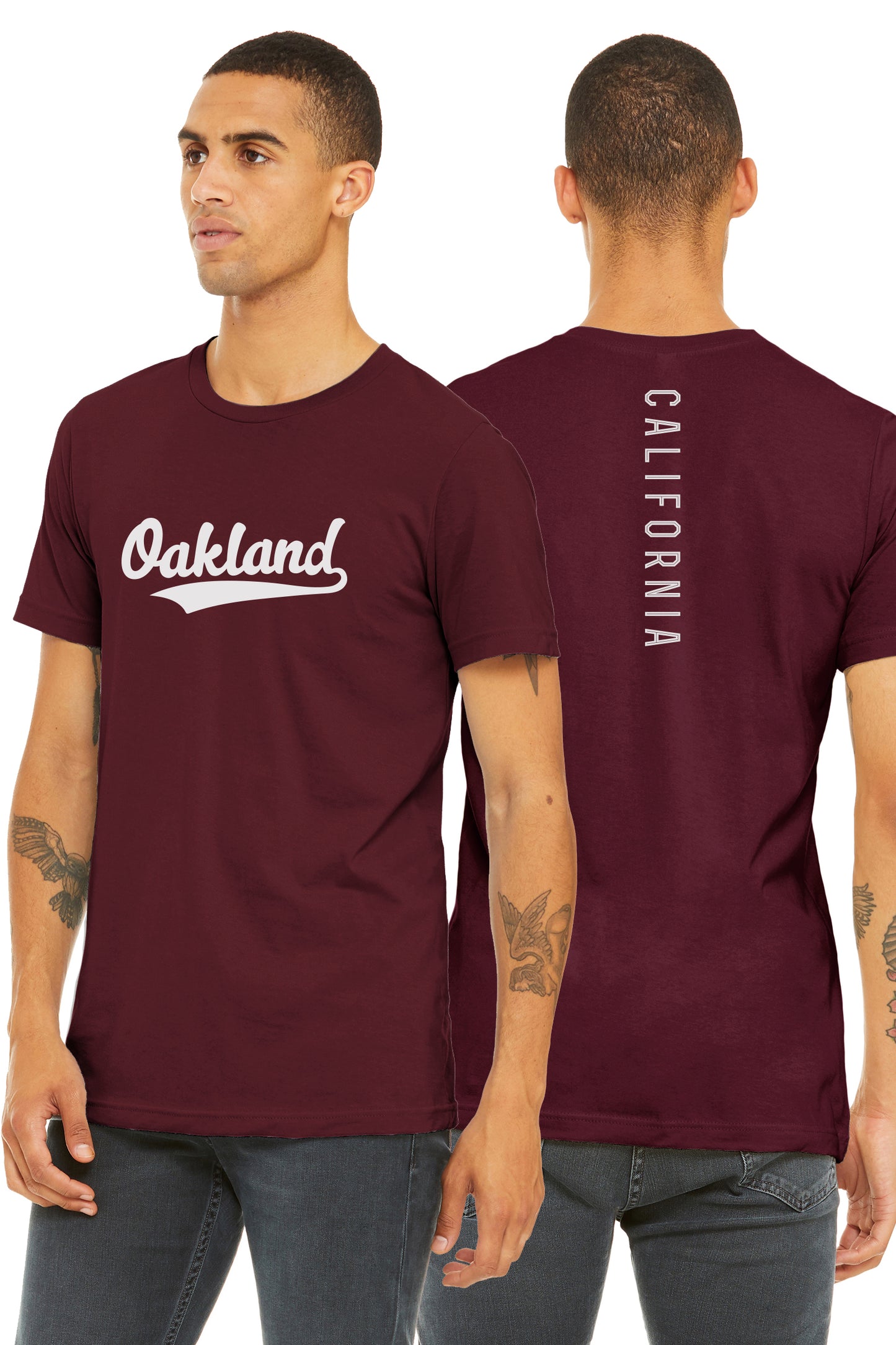 Daxton Adult Unisex Tshirt Oakland Script with California Vertical on the Back