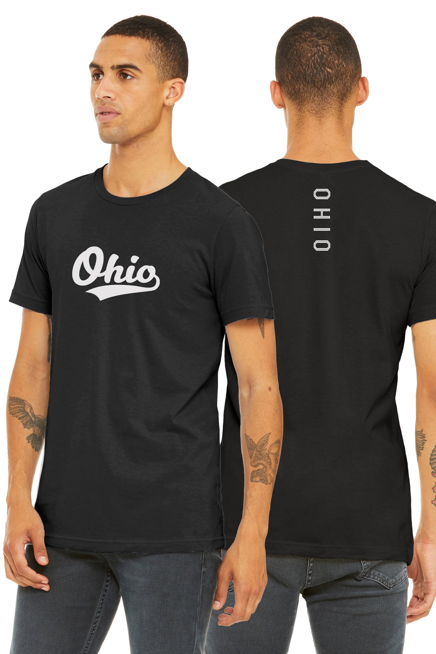 Daxton Adult Unisex Tshirt Ohio Script with Vertical on the Back
