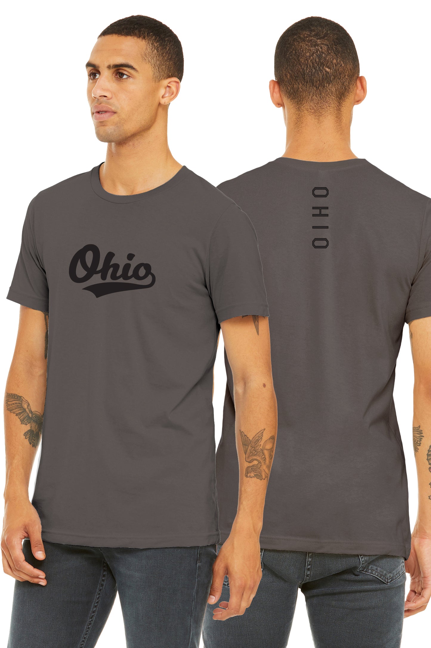 Daxton Adult Unisex Tshirt Ohio Script with Vertical on the Back