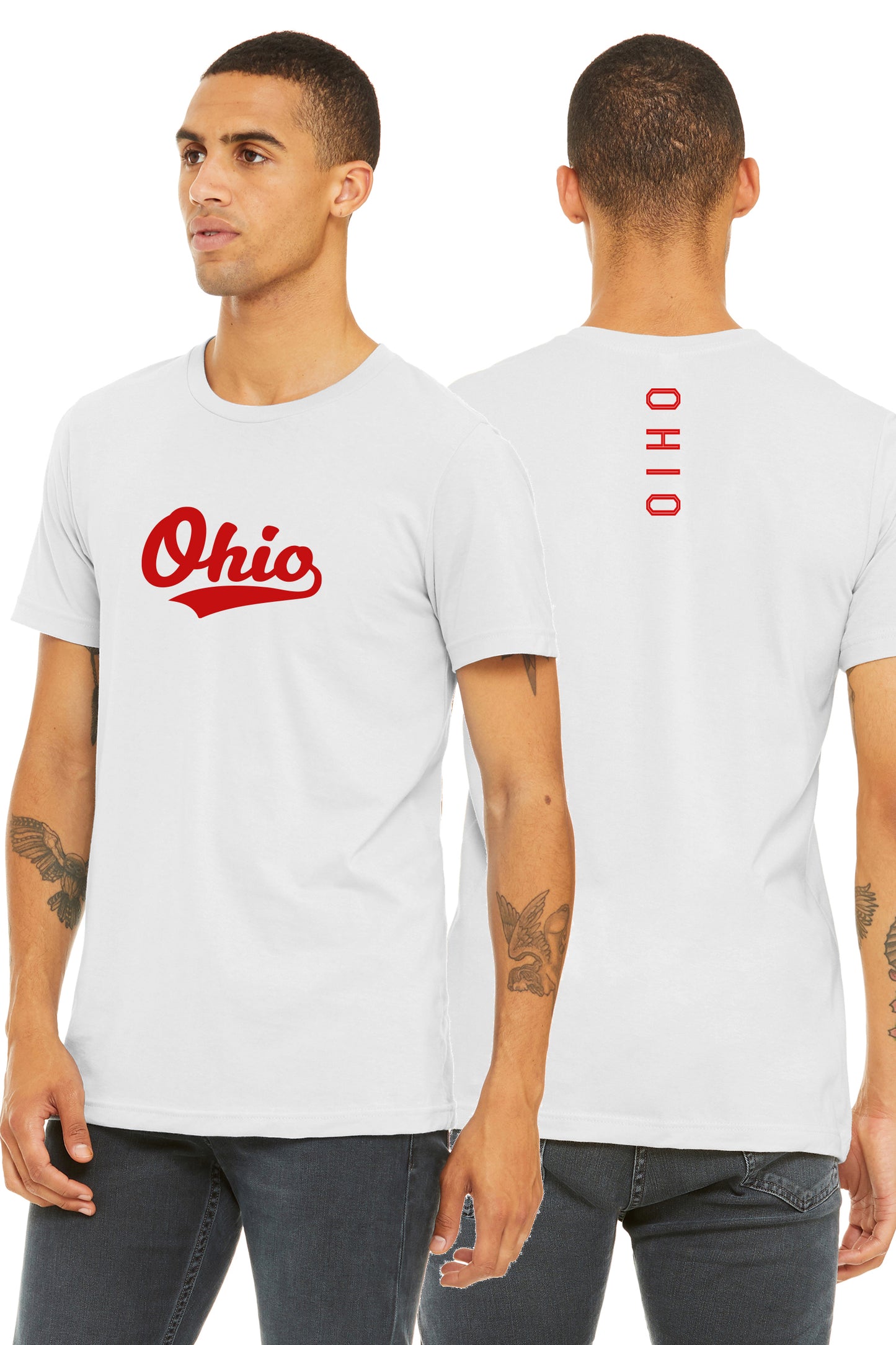Daxton Adult Unisex Tshirt Ohio Script with Vertical on the Back