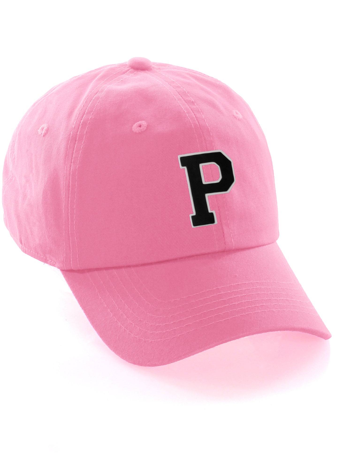 I&W Hatgear Customized Letter Initial Baseball Hat A to Z Team Colors, Pink Cap White Black