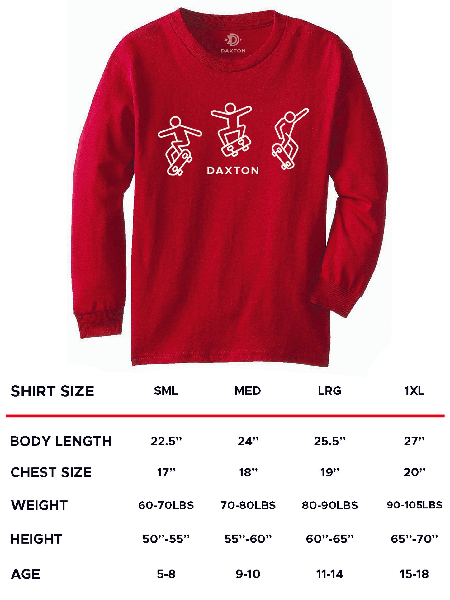 Daxton Youth Long Sleeve Skating Tee Basic Tshirt Tops