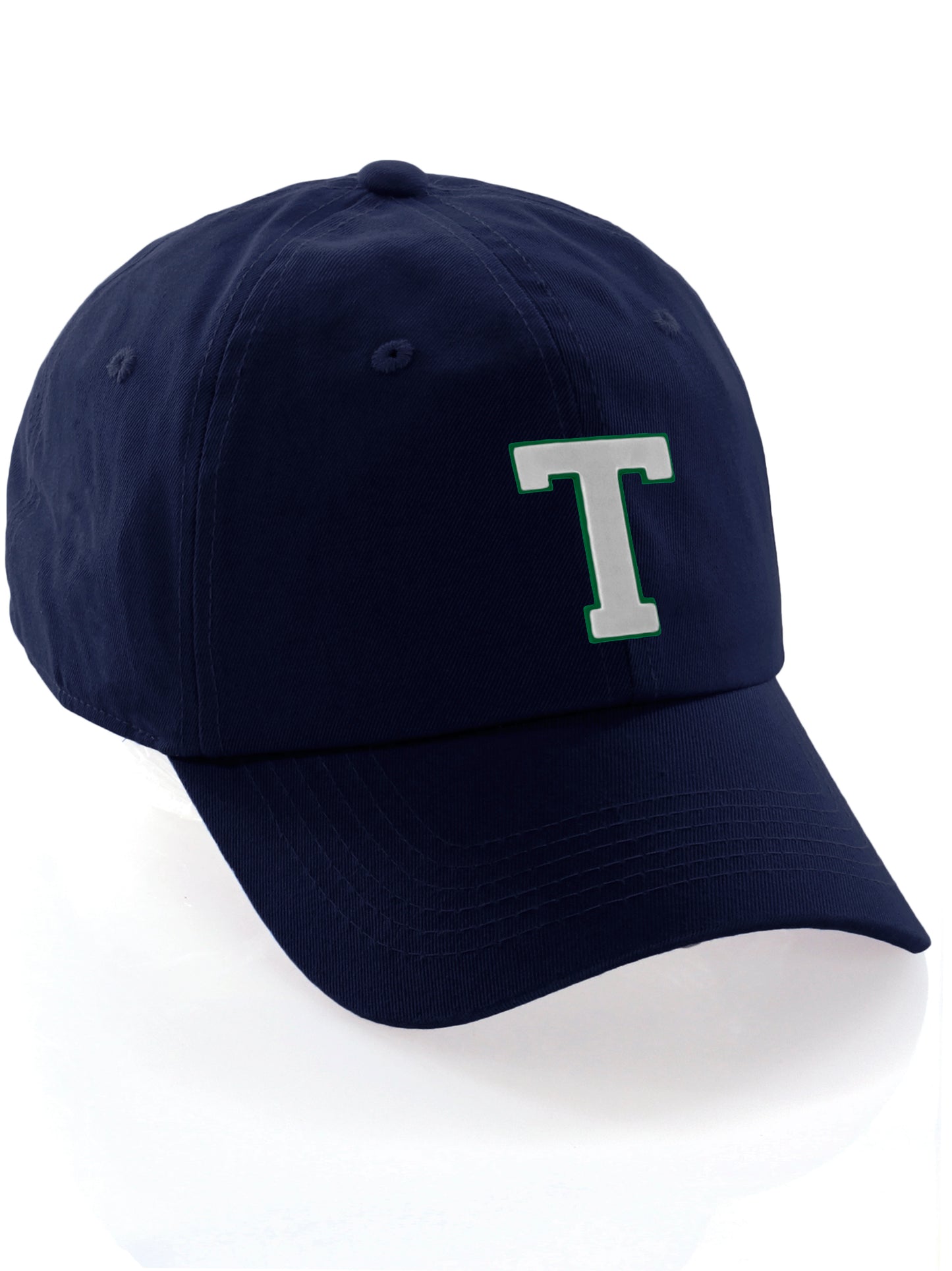 I&W Hatgear Customized Letter Initial Baseball Hat A to Z Team Colors, Navy Csp Green White