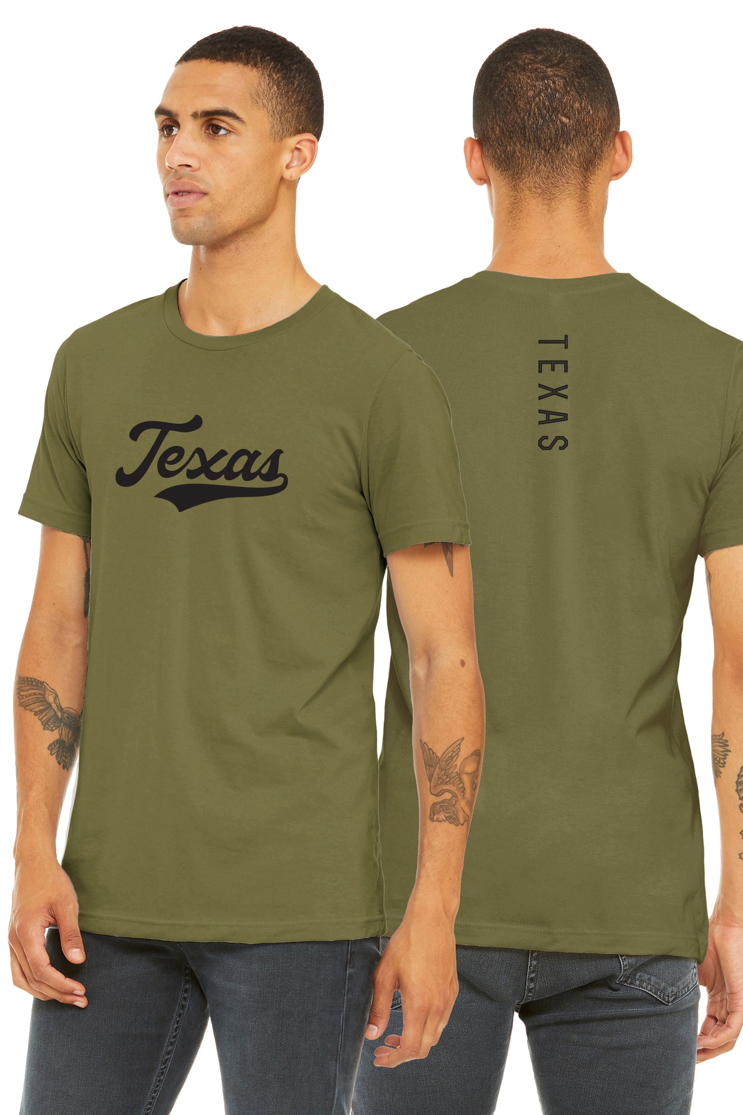 Daxton Adult Unisex Tshirt Texas Script with Vertical on the Back