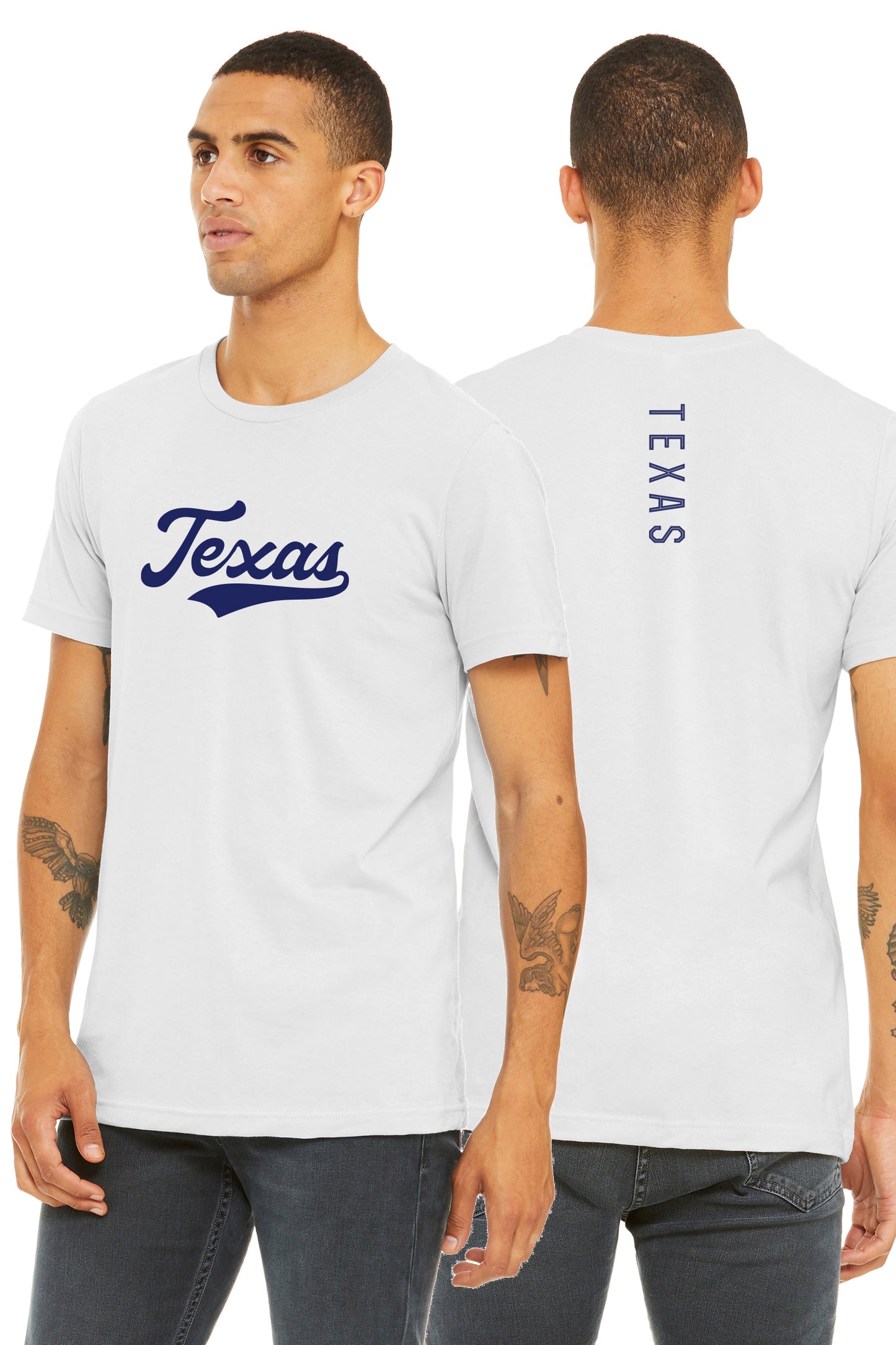 Daxton Adult Unisex Tshirt Texas Script with Vertical on the Back