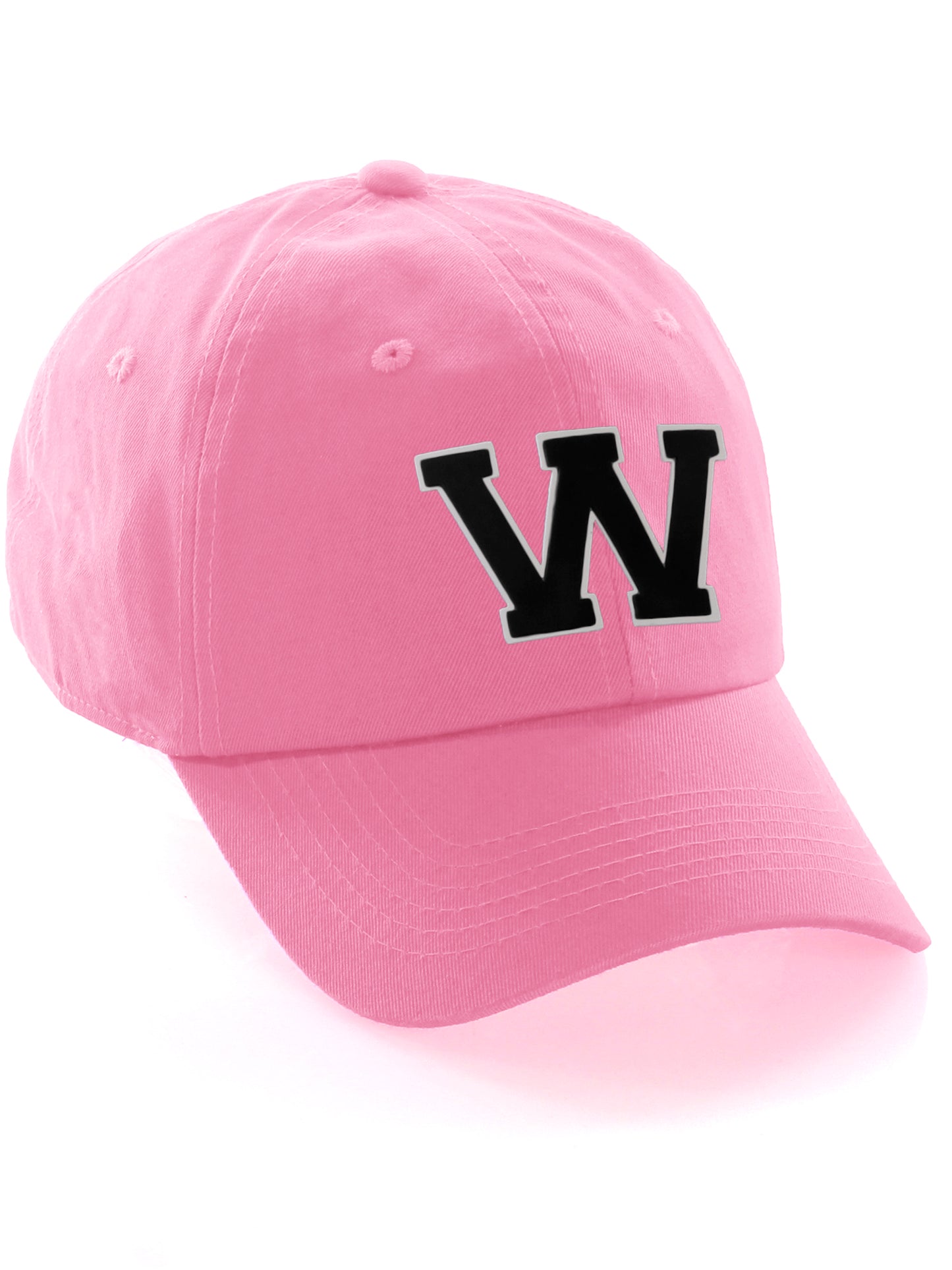 I&W Hatgear Customized Letter Initial Baseball Hat A to Z Team Colors, Pink Cap White Black