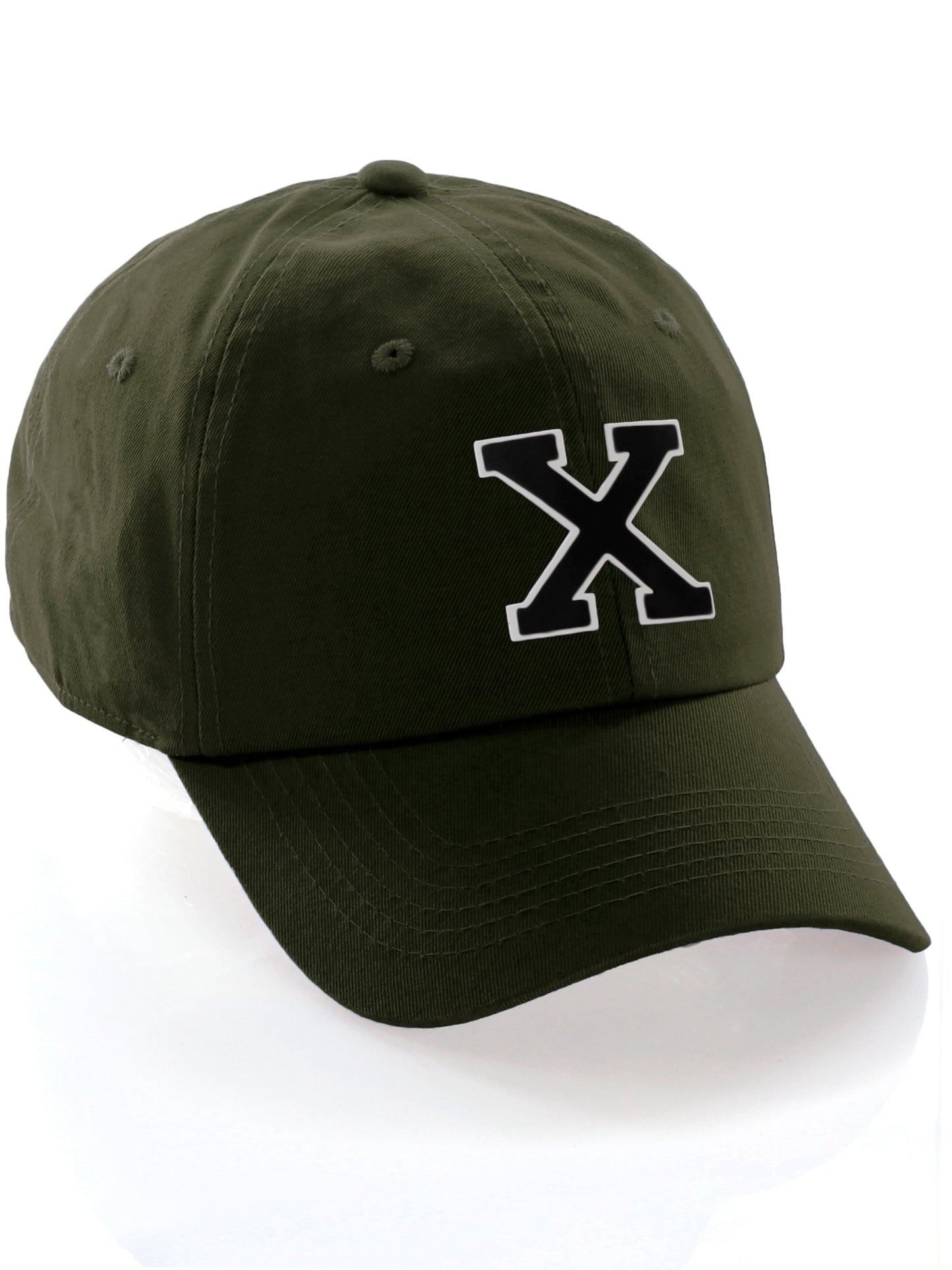 I&W Hatgear Customized Letter Initial Baseball Hat A to Z Team Colors, Olive Cap White Black
