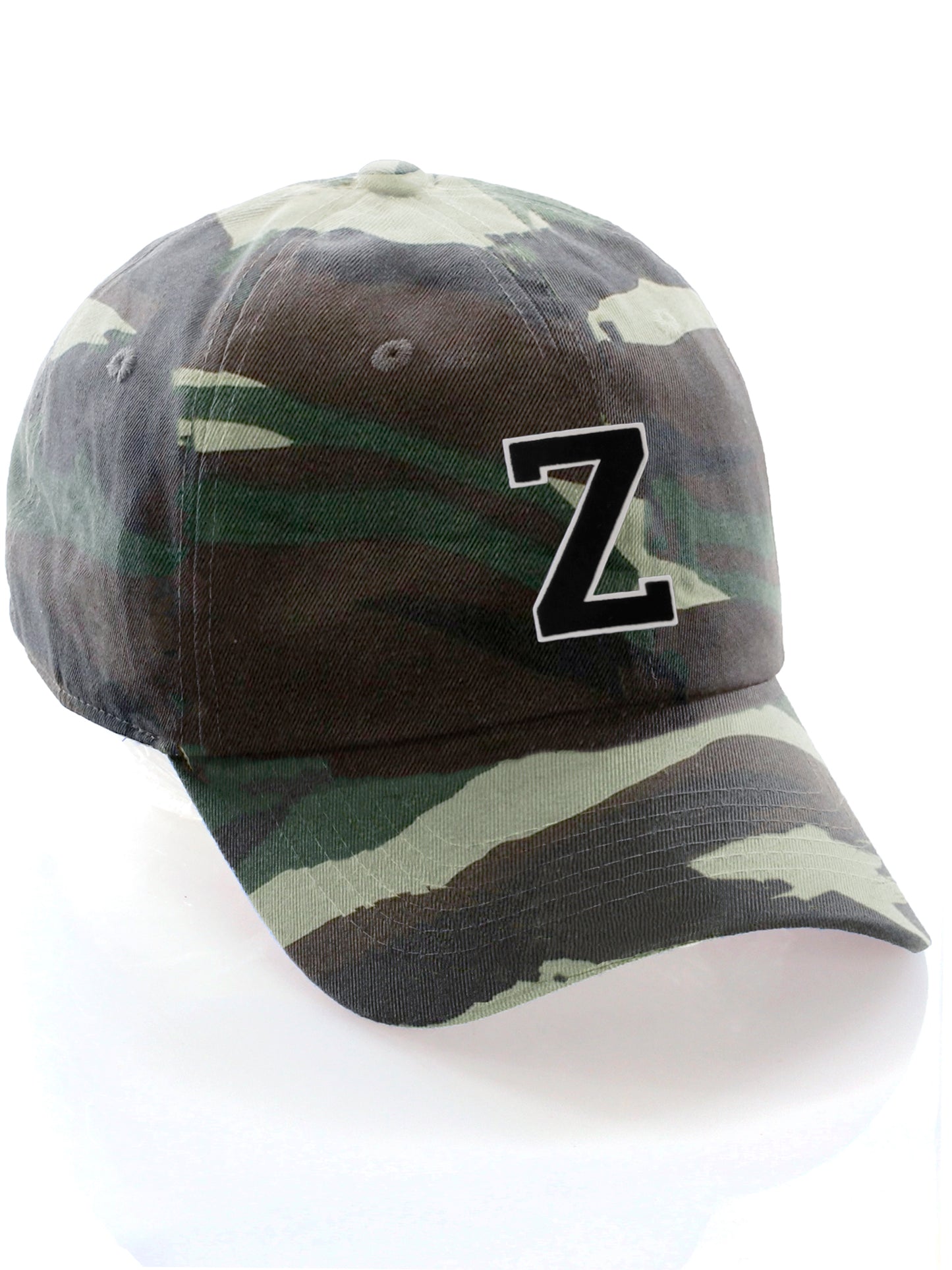 I&W Hatgear Customized Letter Initial Baseball Hat A to Z Team Colors, Camo Cap White Black