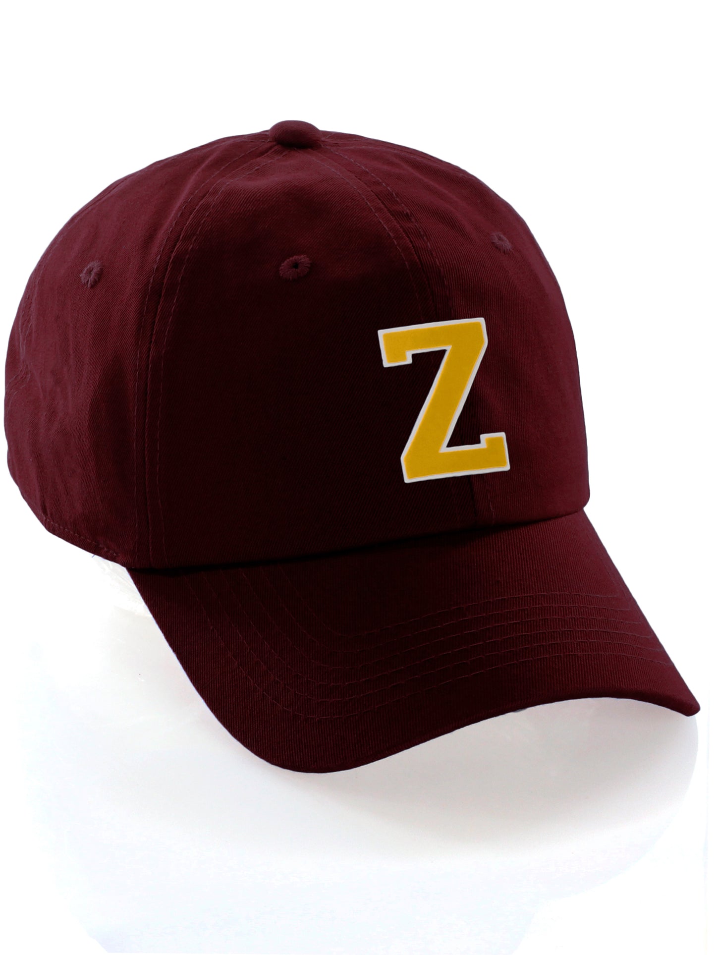 Custom Hat A to Z Initial Letters Classic Baseball Cap, Burgundy Hat White Gold