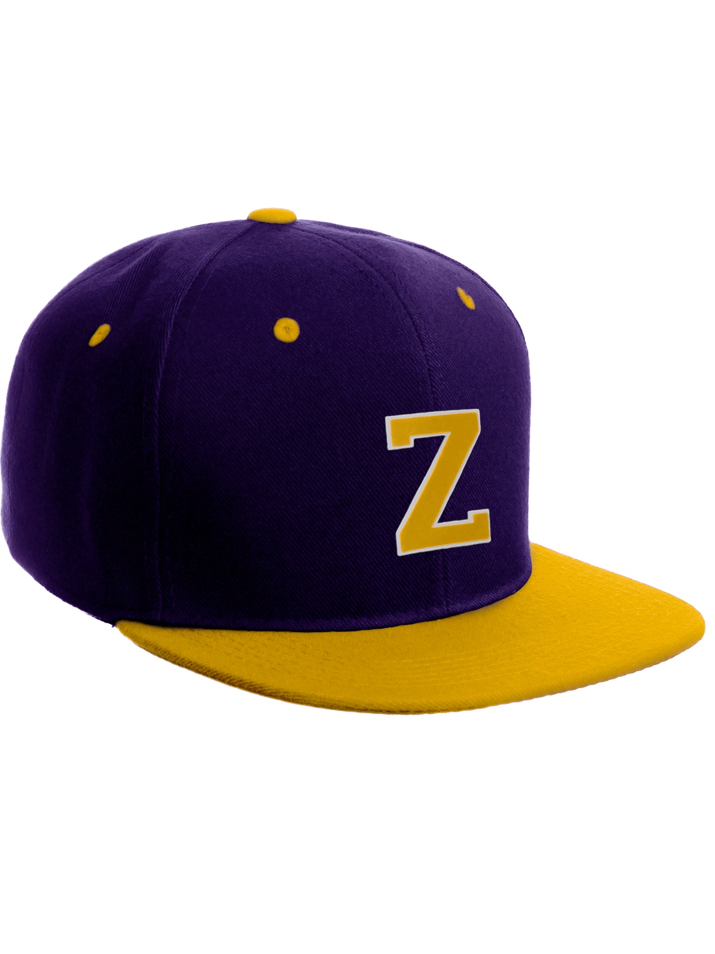 Classic Snapback Hat Custom A to Z Initial Letters, Purple Gold Cap White Gold