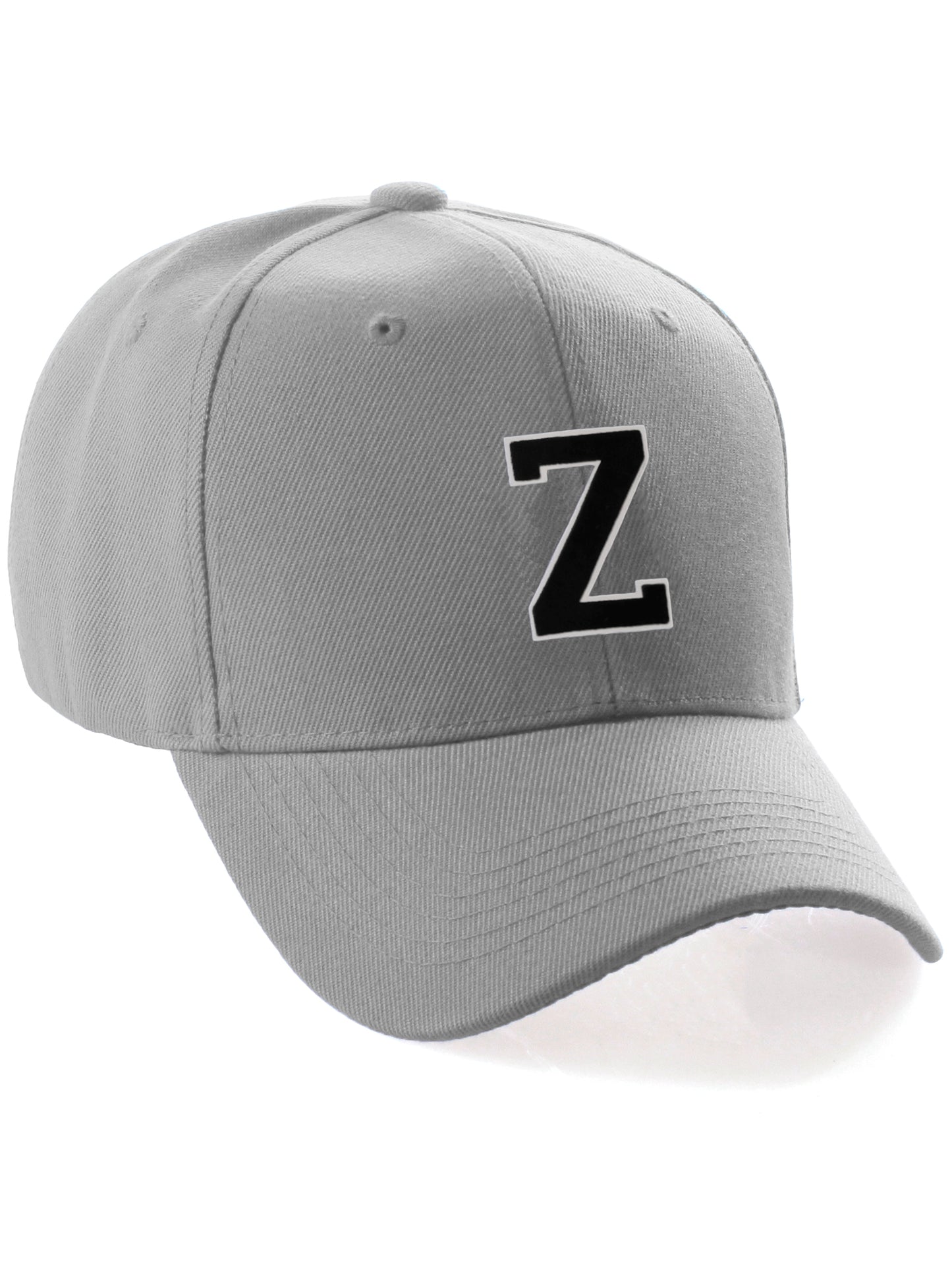 Classic Baseball Hat Custom A to Z Initial Team Letter, Lt Gray Cap White Black