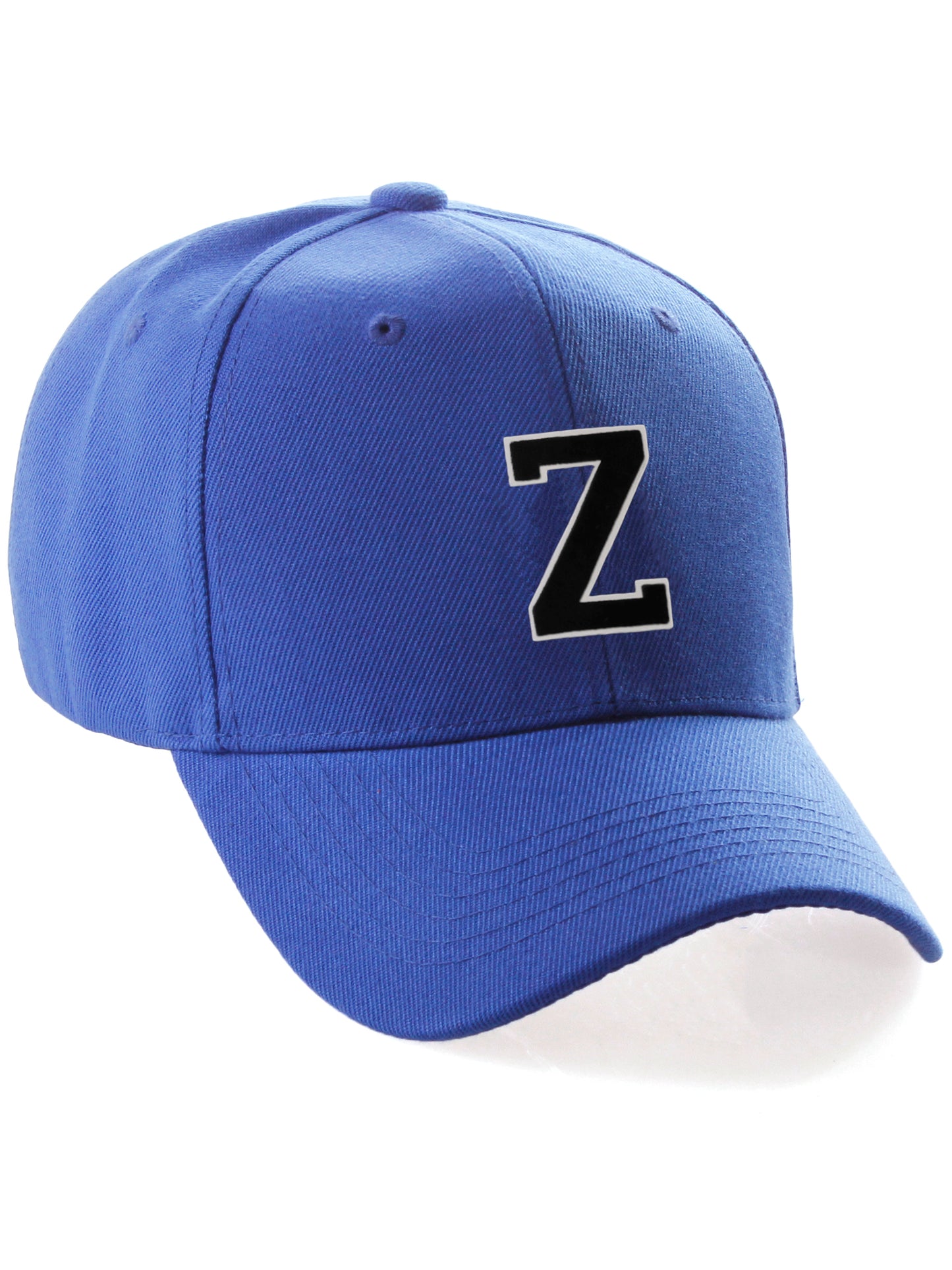 Classic Baseball Hat Custom A to Z Initial Team Letter, Blue Cap White Black