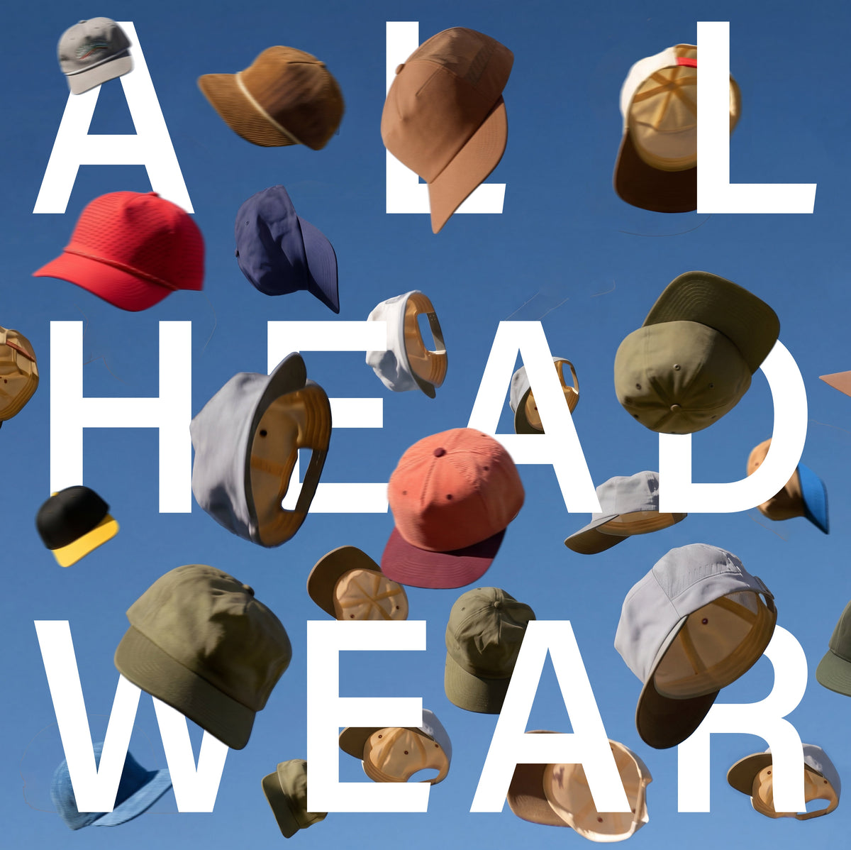 multiple hats falling down from sky