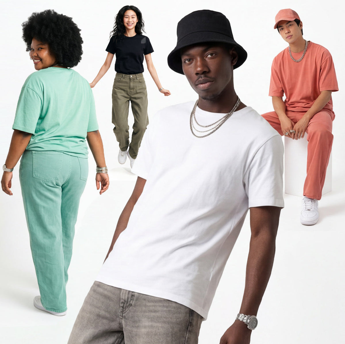 collection of different fits of t-shirts for men and women