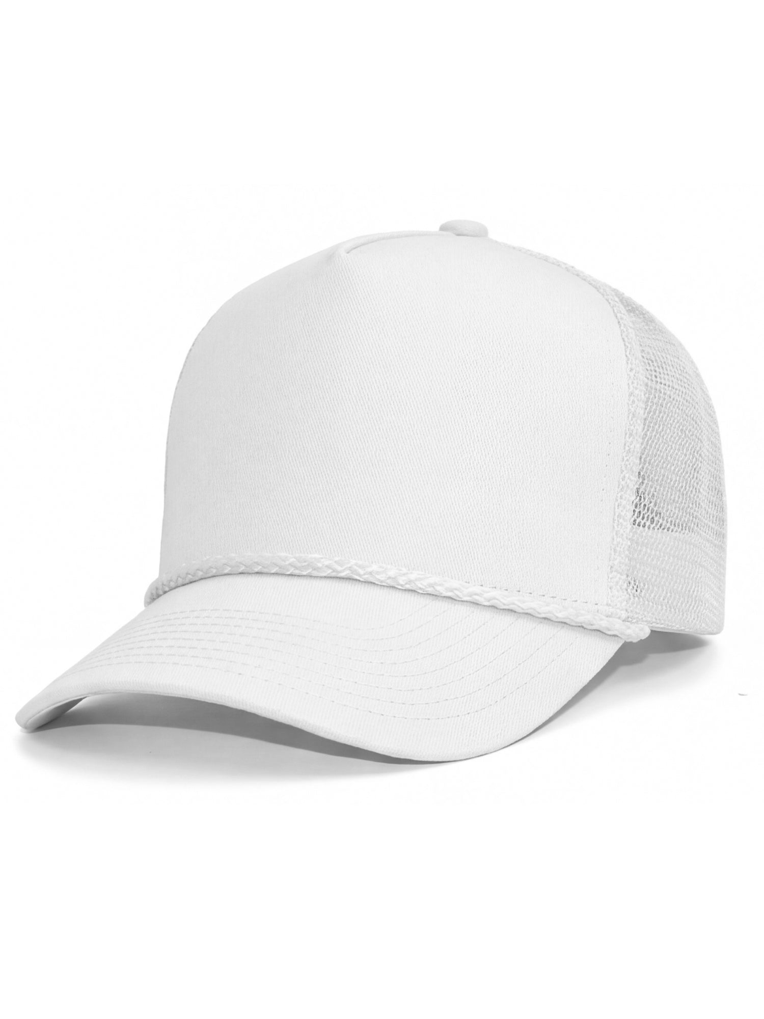 Lu Originals 5-Panel Snapback in Optic White - Front angled view of crisp white structured snapback