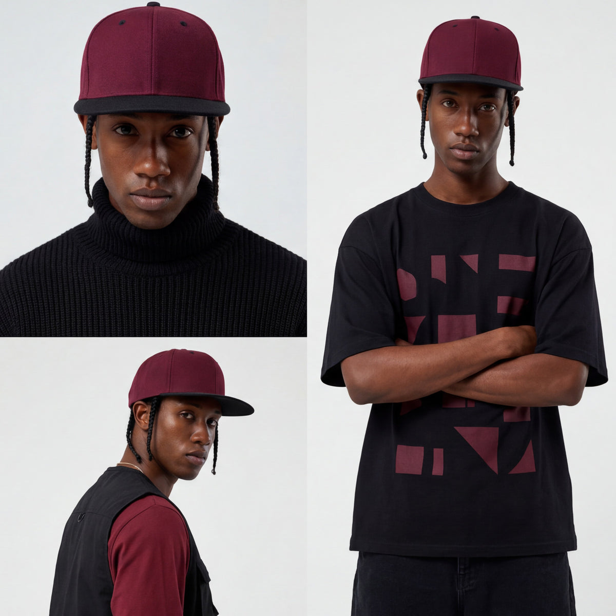 Premium Wool Blend Snapback Hat | High-Profile Structured 6-Panel Flat Visor