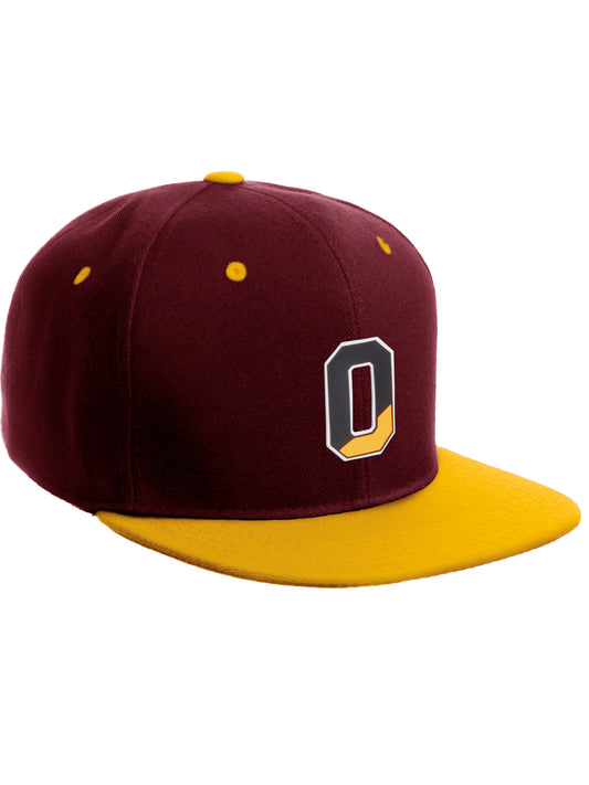 Daxton Classic Snapback Initial Numbers Letters Flat Bill Visor Burgundy Yellow Cap