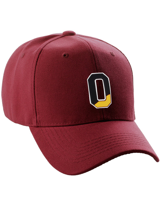 Daxton Two Tone Initial Numbers Letters Structured Baseball Burgundy Hat