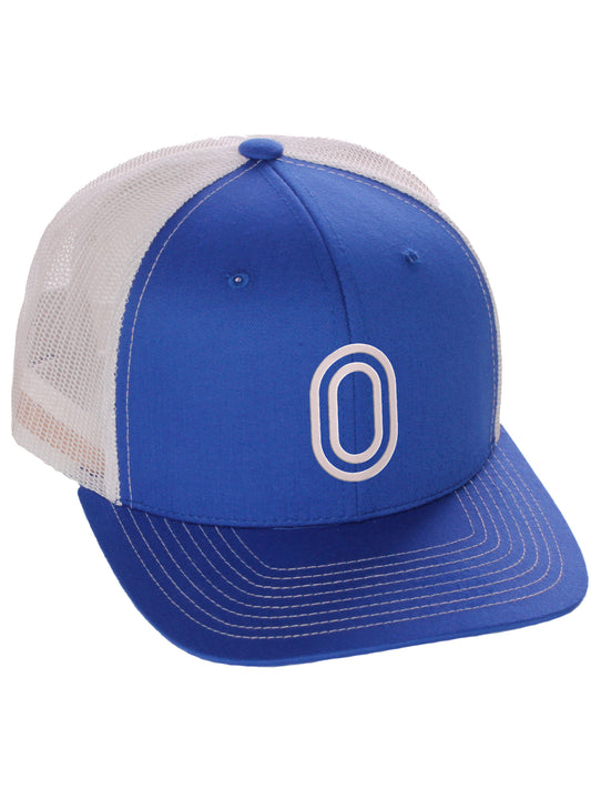 Daxton Team Numbers Structured Trucker Mesh Hat Mid Profile Cap, Royal White