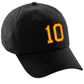 I&W Hatgear Customized Number Hat 00 to 99 Team Colors Baseball Cap, Black Hat Red Gold