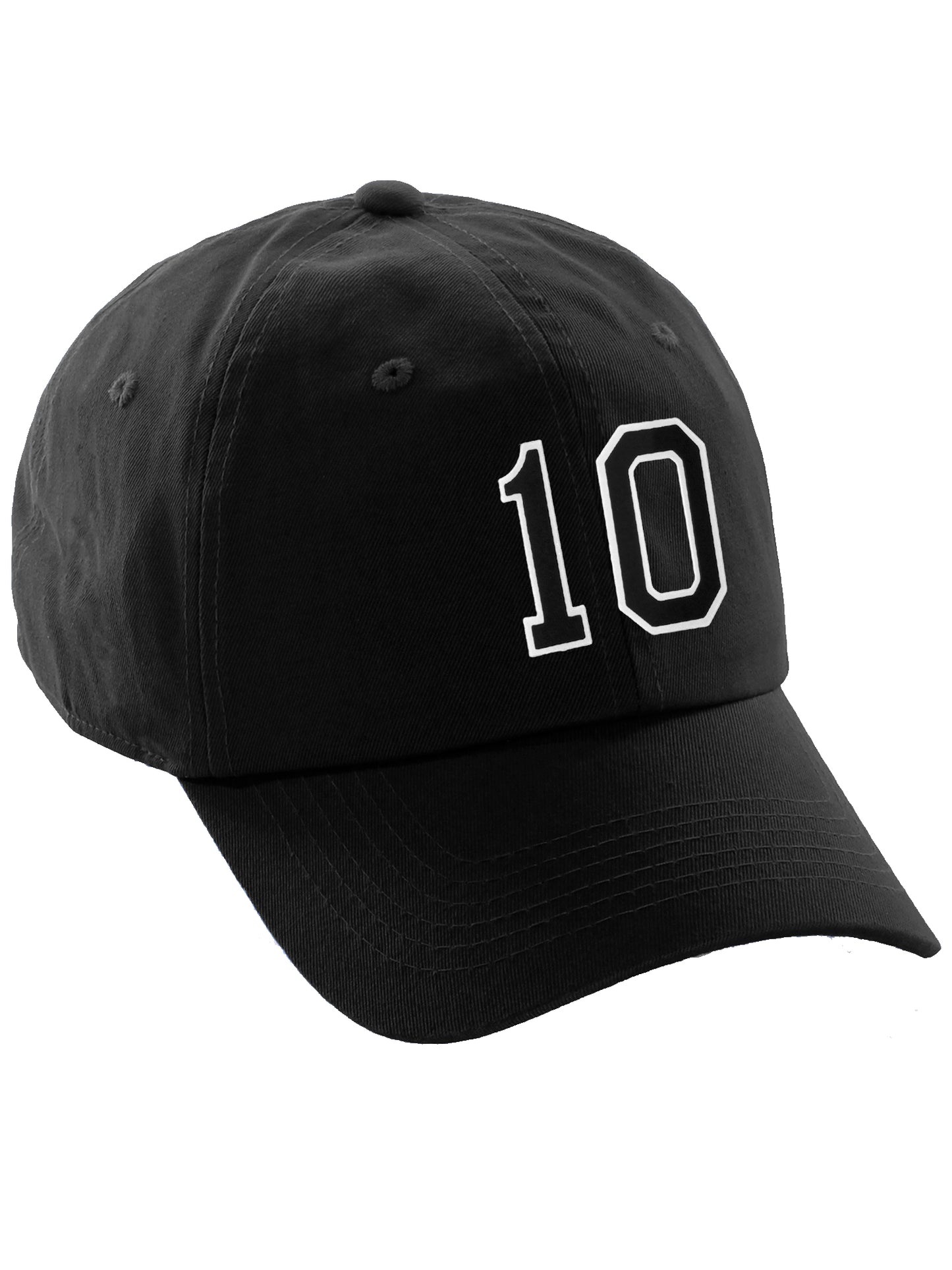 I&W Hatgear Customized Number Hat 00 to 99 Team Colors Baseball Cap, Black Hat White Black