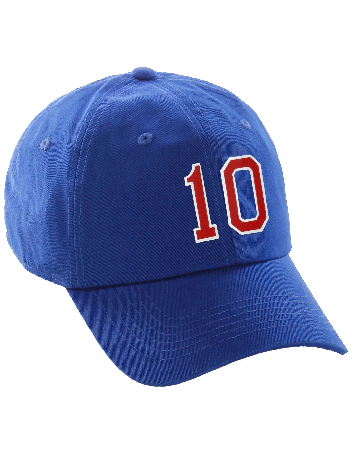 I&W Hatgear Customized Nunber Hat 00 to 99 Team Colors Baseball Cap, Blue Hat White Red