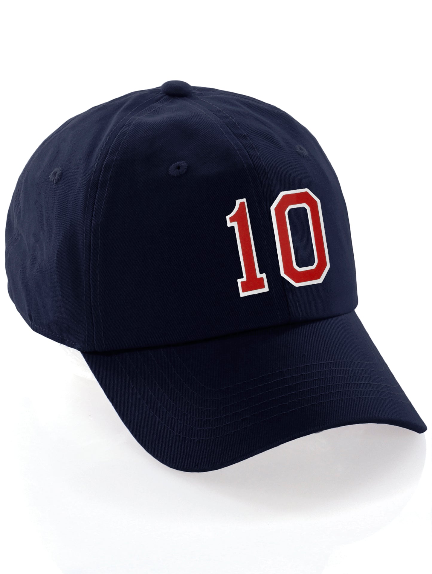 I&W Hatgear Customized Number Hat 00 to 99 Team Colors Baseball Cap, Navy Hat White Red