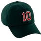 I&W Hatgear Customized Number Hat 00 to 99 Team Colors Baseball Cap, Dk Green Hat White Red