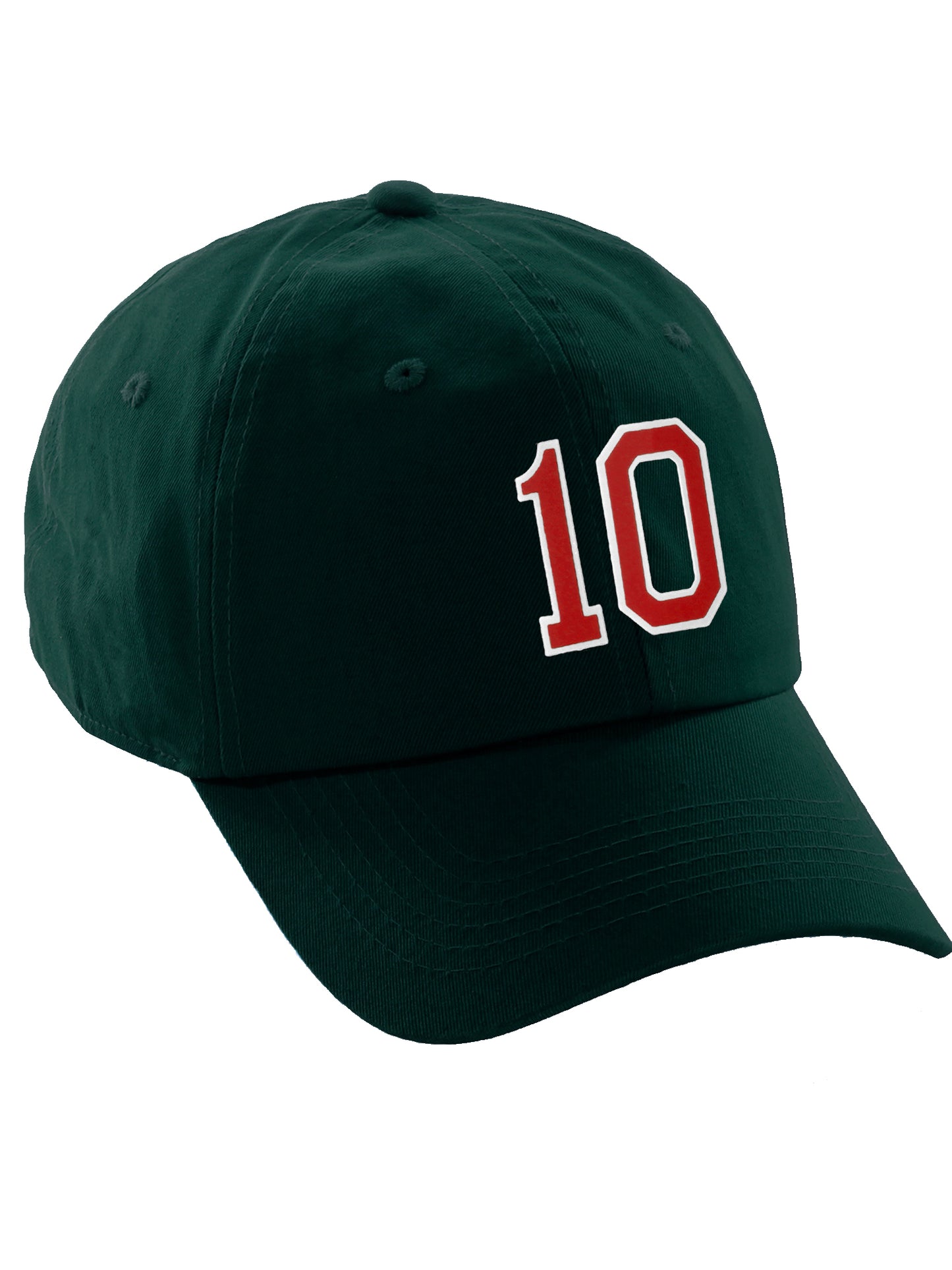 I&W Hatgear Customized Number Hat 00 to 99 Team Colors Baseball Cap, Dk Green Hat White Red