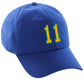 Customized Number hat 00 to 99 Team Colors Baseball Cap, Blue Hat Green Gold