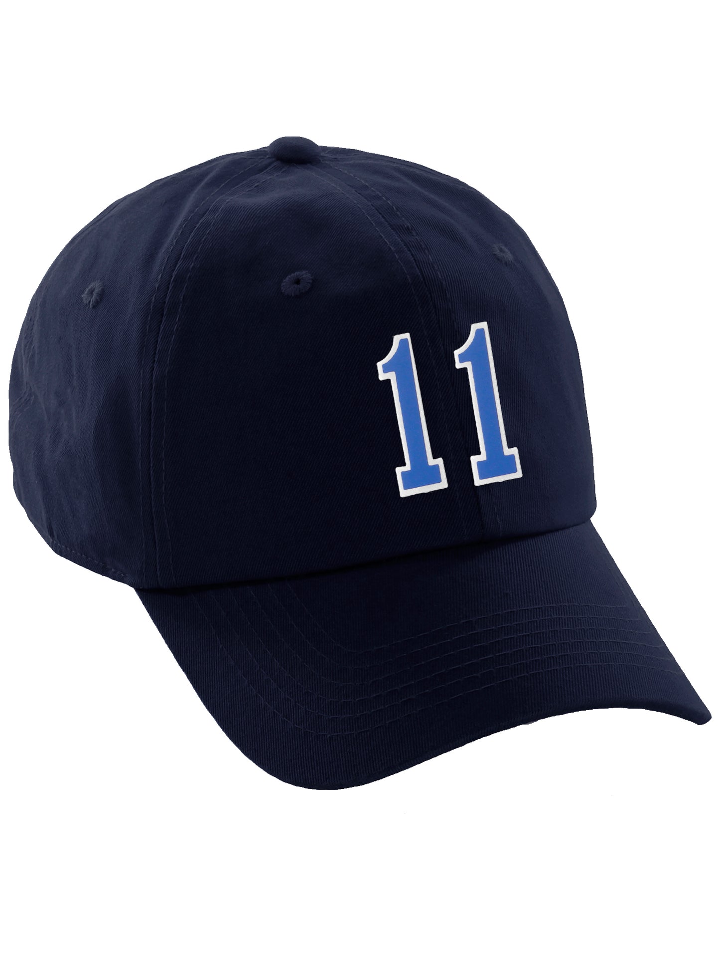 I&W Hatgear Customized Number Hat 00 to 99 Team Colors Baseball Cap, Navy Hat White Blue