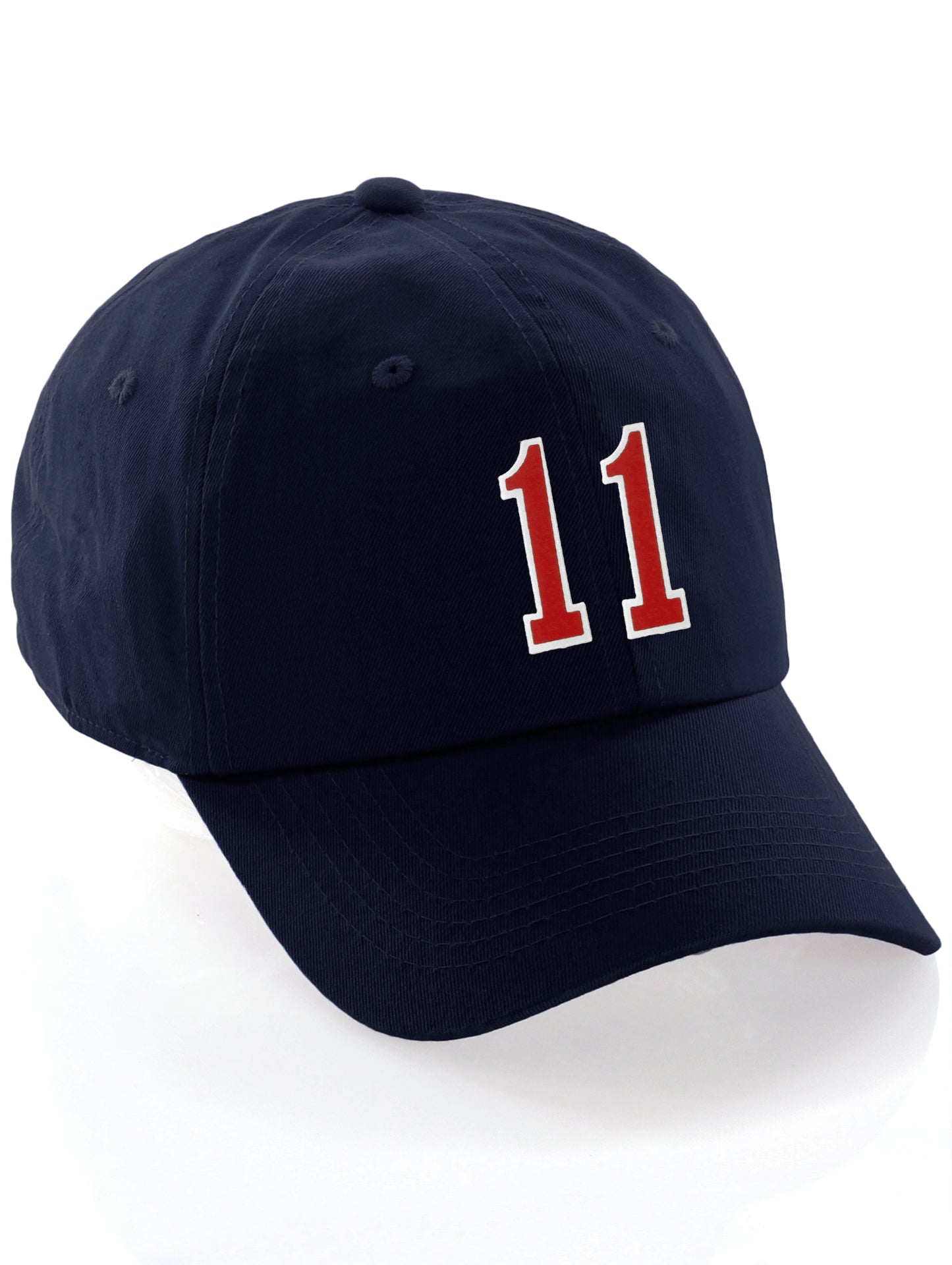 I&W Hatgear Customized Number Hat 00 to 99 Team Colors Baseball Cap, Navy Hat White Red
