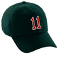 I&W Hatgear Customized Number Hat 00 to 99 Team Colors Baseball Cap, Dk Green Hat White Red