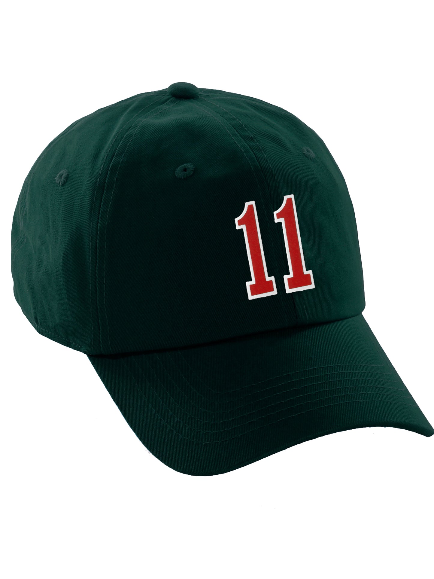 I&W Hatgear Customized Number Hat 00 to 99 Team Colors Baseball Cap, Dk Green Hat White Red