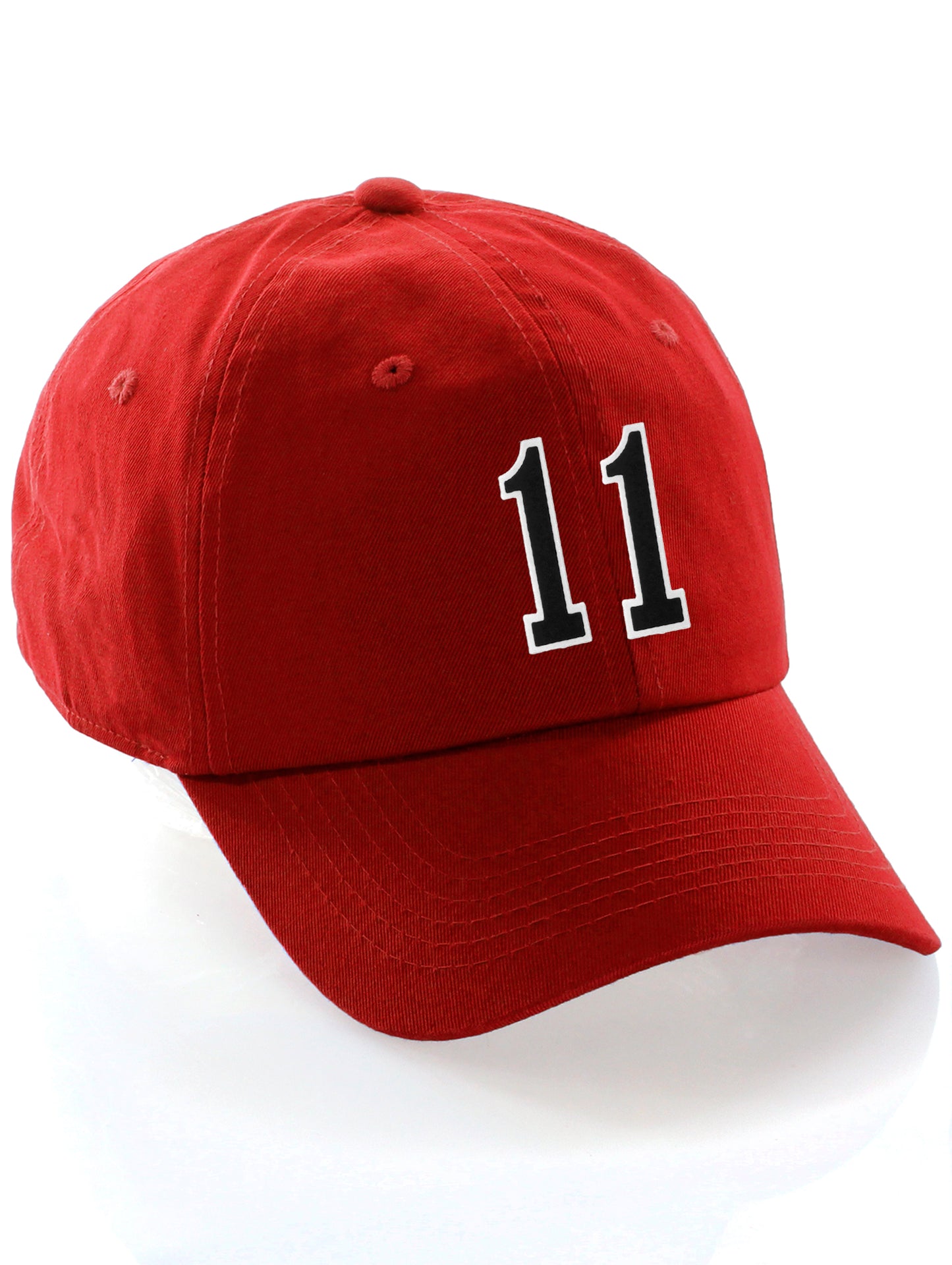 Customized Number Hat 00 to 99 Team Colors Baseball Cap, Red Hat White Black