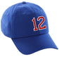 I&W Hatgear Customized Nunber Hat 00 to 99 Team Colors Baseball Cap, Blue Hat White Red