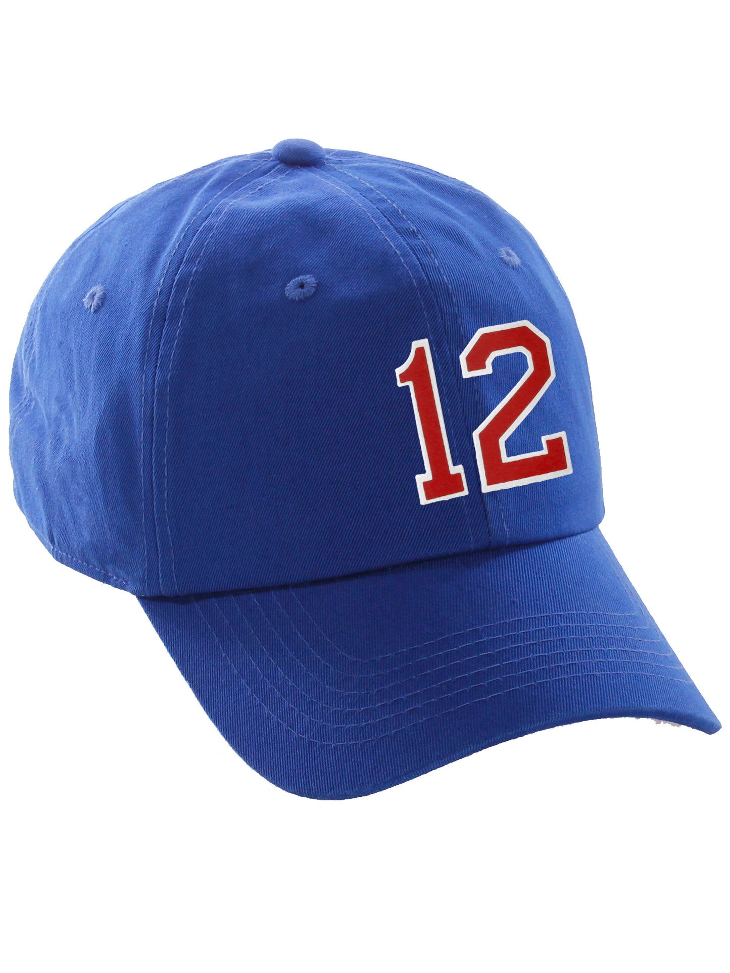 I&W Hatgear Customized Nunber Hat 00 to 99 Team Colors Baseball Cap, Blue Hat White Red