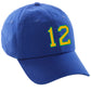 Customized Number hat 00 to 99 Team Colors Baseball Cap, Blue Hat Green Gold