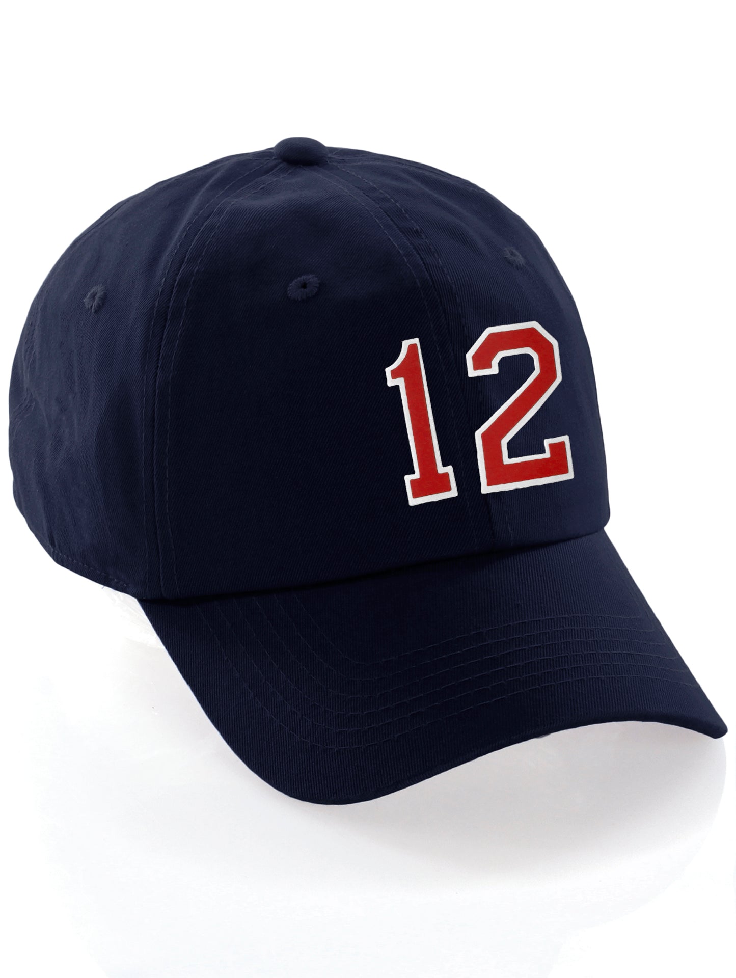 I&W Hatgear Customized Number Hat 00 to 99 Team Colors Baseball Cap, Navy Hat White Red