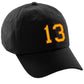 I&W Hatgear Customized Number Hat 00 to 99 Team Colors Baseball Cap, Black Hat Red Gold