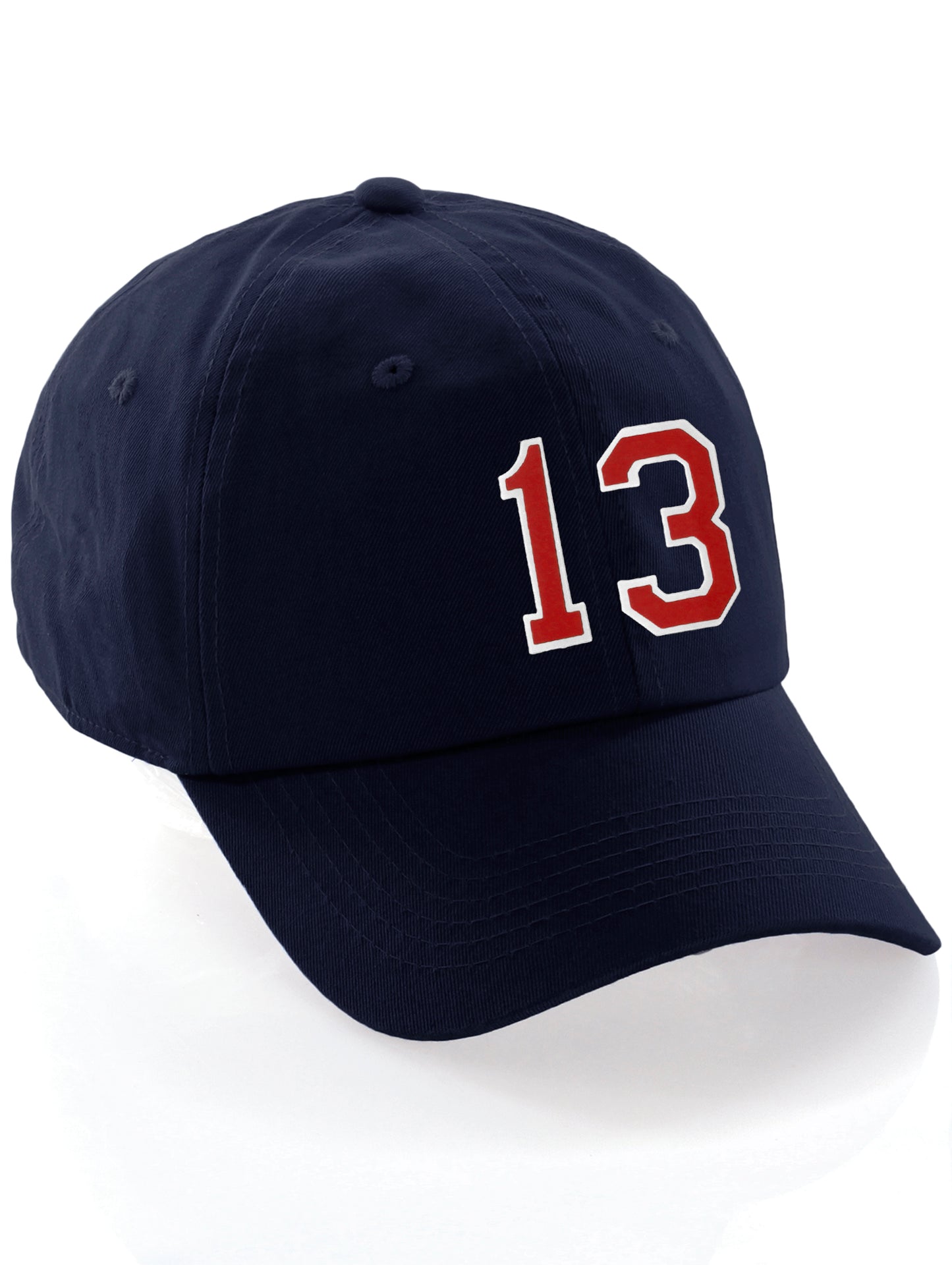 I&W Hatgear Customized Number Hat 00 to 99 Team Colors Baseball Cap, Navy Hat White Red
